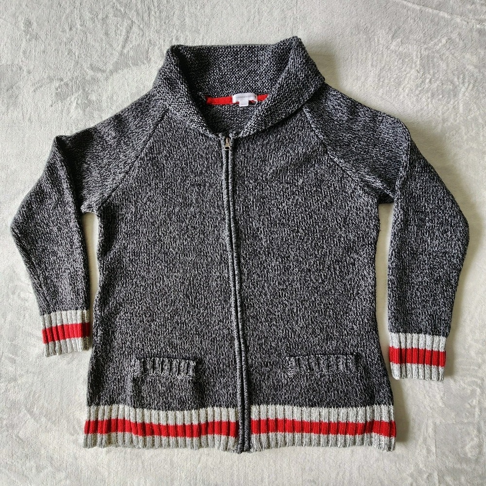 Warehouse One Cabin Sweater Womens XL Knit Gray Red White Sock Monkey‎ Cardigan